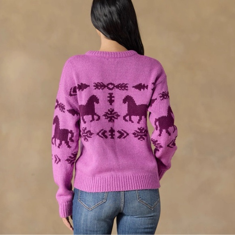 Sundance Equestrian Horse Knit Purple Pink Sweater Size XS - Picture 4 of 8